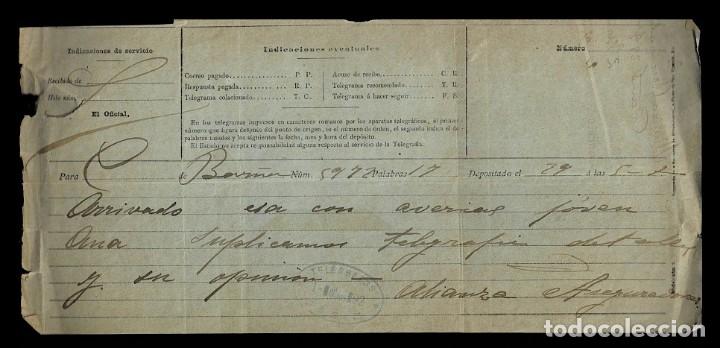Old Documents: L26-14 Historia Telegramas RECIBO DE TELEGRAMA Enviado a Alianza Aseguradoras  el 1 de Marzo de 1892