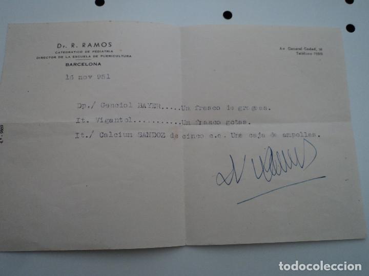 Documentos antiguos: receta medica Dr. RAMOS catedratico de pediatria director de la escuela de puericultura Barna 1951