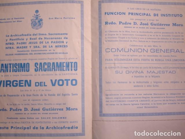 Documentos antiguos: CULTOS VIRGEN DEL VOTO JESUS DE LA PASION N&ordm; SRA MERCEDE SEVILLA 1975.4 PG