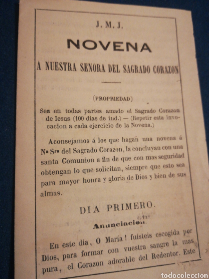 Documentos antiguos: Novena a Nuestra Se&ntilde;ora del Sagrado Coraz&oacute;n