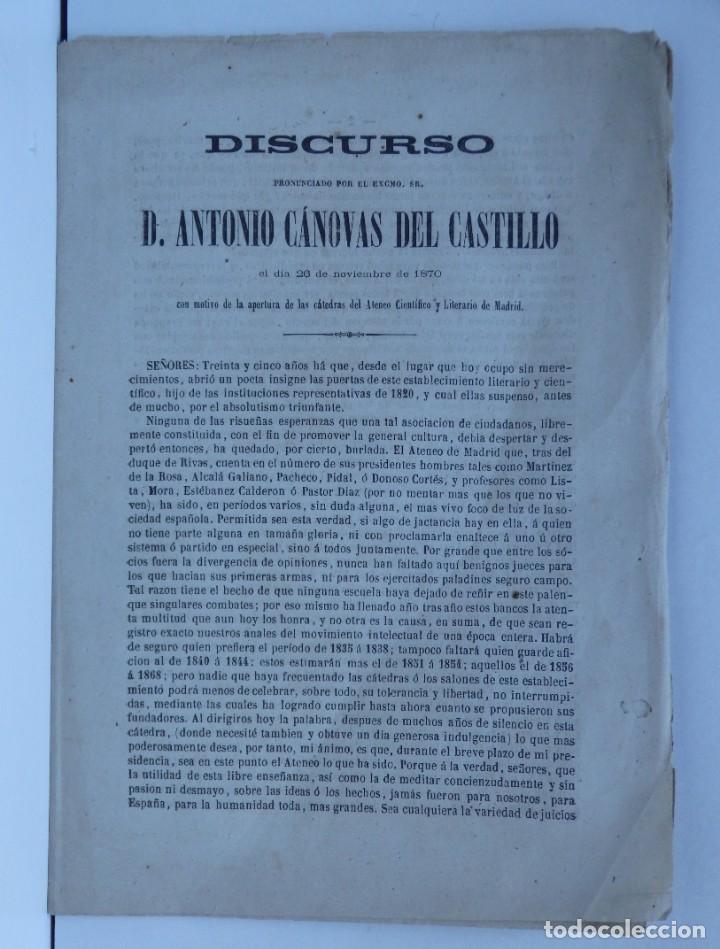 Documentos antiguos: Discurso de D. Antonio C&aacute;novas del Castillo 1870 &ndash; Apertura Ateneo Cient&iacute;fico y Literario - Madrid