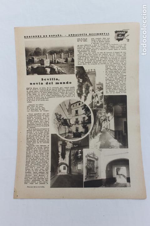 Documentos antiguos: COSAS DE ESPA&Ntilde;A, ANDALUCIA OCCIDENTAL, SEVILLA, NOVIA DEL MUNDO, 1936, DE REVISTA ALGO