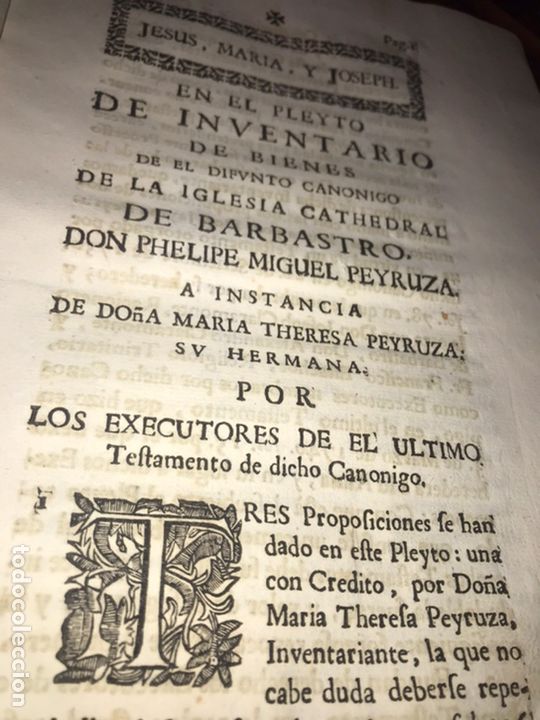 Documentos antiguos: HUESCA. BARBASTRO. PLEYTO INVENTARIO BIENES CANONIGO CATEDRAL 1744.