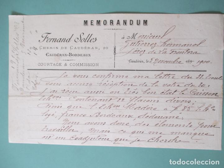 Documents Anciens: MEMORANDUM. FERNAND SOLLES. CAUDERAN BORDEAUX. CAUDERAN 1900. GUTIERREZ HERMANOS
