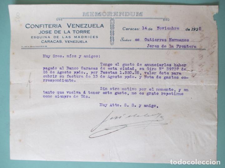 Documents Anciens: MEMORANDUM. CONFITERIA VENEZUELA JOSE DE LA TORRE. CARACAS. 1925. GUTIERREZ HERMANOS