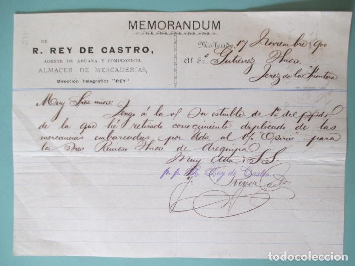 Documents Anciens: MEMOR&Aacute;NDUM. R. REY DE CASTRO. ALMACEN DE MERCADERIAS. MOLLENDO. 1900. GUTIERREZ HERMANOS