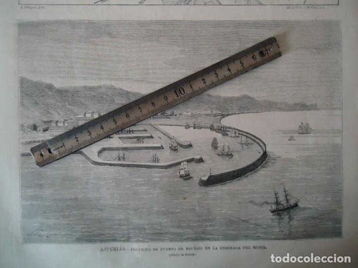 Documentos antiguos: litografia ilustracion vintage gijon asturias proyecto puerto mar cantabrico maritimo barco vapor