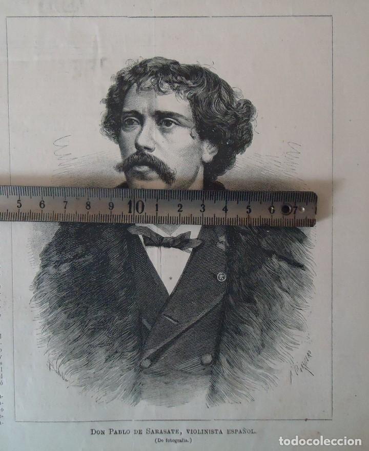 Documentos antiguos: litografia ilustracion vintage pablo sarasate musica violin pamplona navarra 1880 violinista navarro