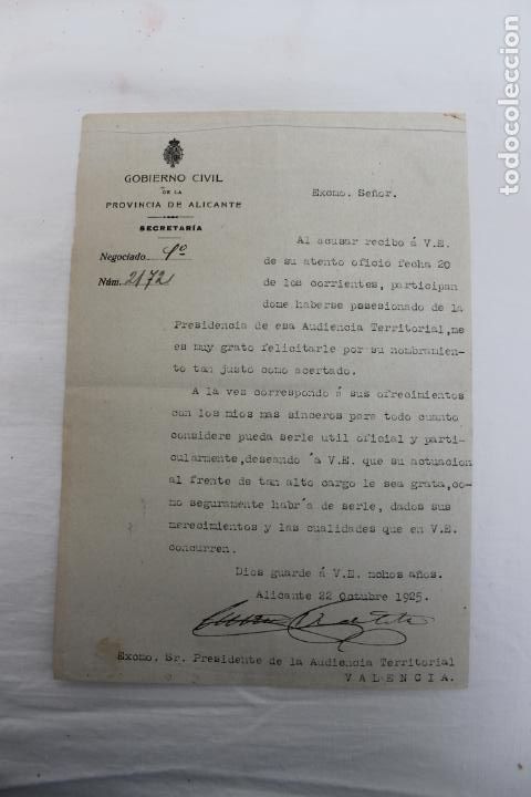 Old Documents: GOBIERNO CIVIL DE LA PROVINCIA DE ALICANTE, SECRETARIA 1925