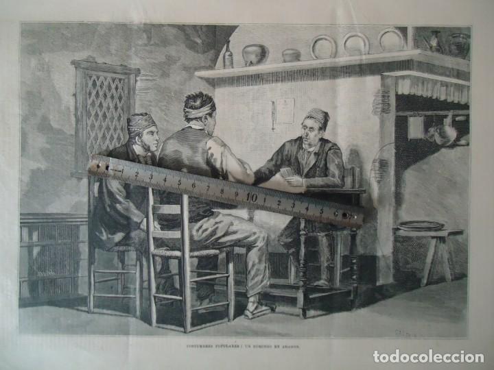 Documentos antiguos: litografia ilustracion vintage partida cartas aragon ma&ntilde;o 1880 baraja naipes aragones juego mesa