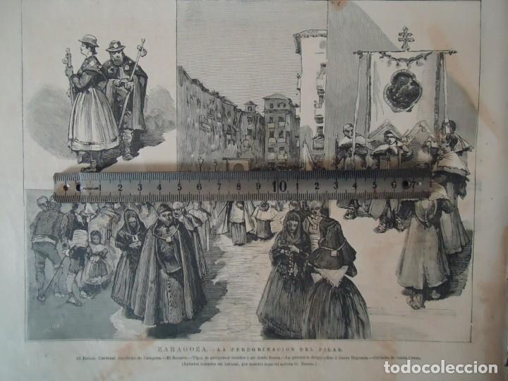 Documentos antiguos: litografia ilustracion vintage virgen pilar zaragoza patrona aragon 1880 aragones ma&ntilde;o procesion