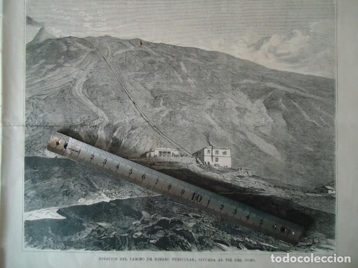 Documentos antiguos: litografia ilustracion vintage funicular volcan vesubio napoles italia pompeya 1880 lava vulcanologo