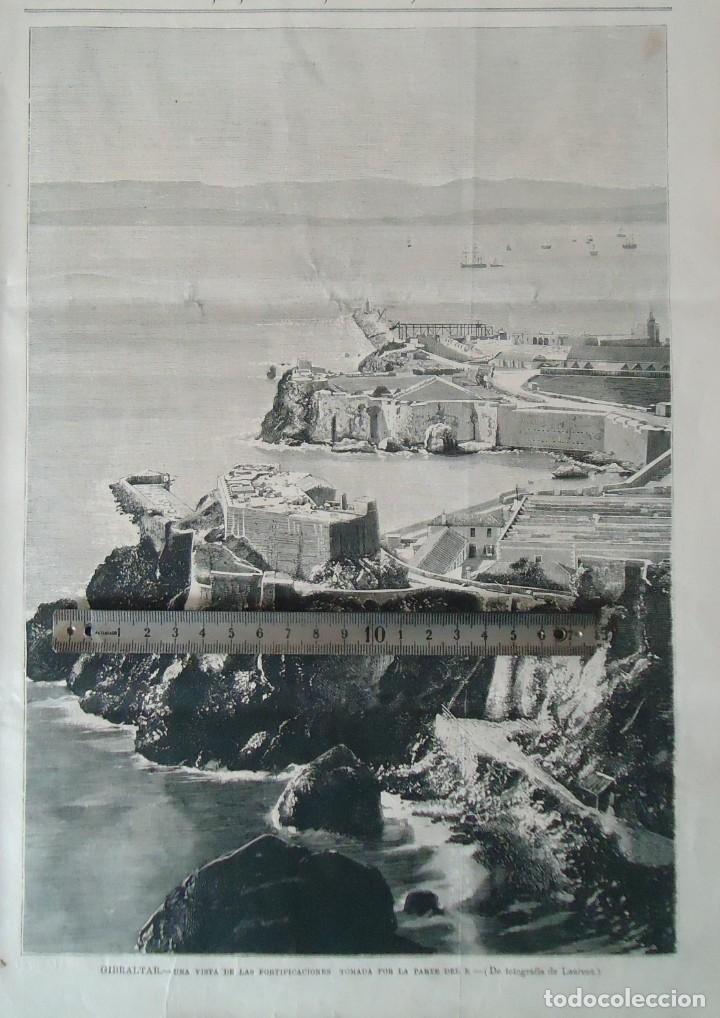 Documentos antiguos: litografia ilustracion vintage pe&ntilde;on gibraltar peninsula iberica espa&ntilde;a gibraltare&ntilde;o castillo marini