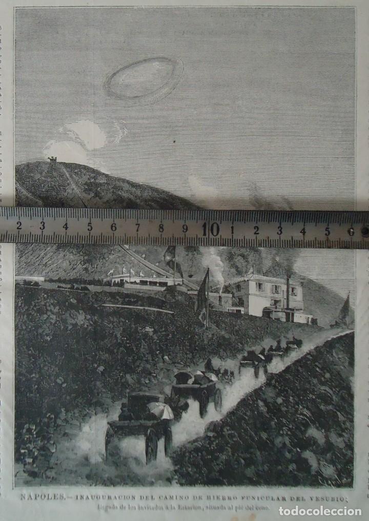 Documentos antiguos: litografia ilustracion vintage napoles funicular vesubio monte volcan pompeya italia 1880