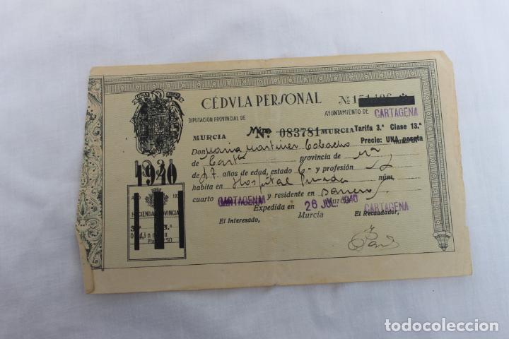 Documentos antiguos: CEDULA PERSONAL AYUNTAMIENTO DE CARTAGENA 1940, N&ordm; 083781