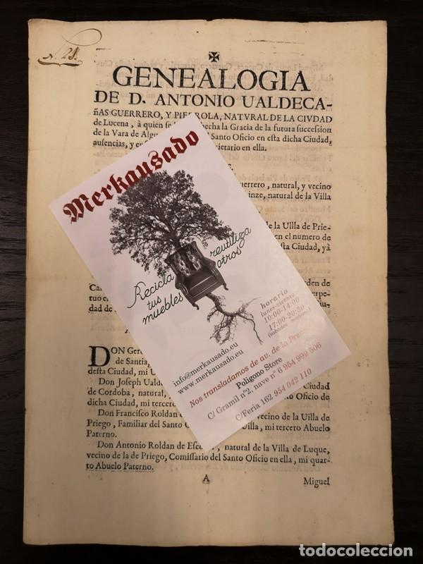 Documentos antiguos: Documento A&ntilde;o 1750 aprox. Genealog&iacute;a - Foto 1