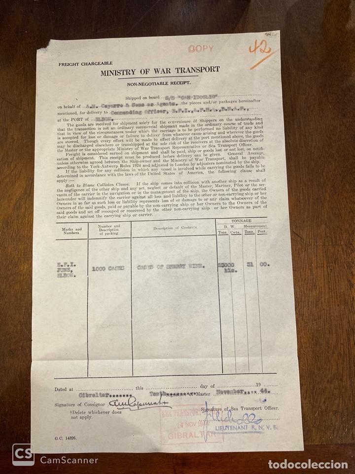 Alte Dokumente: GIBRALTAR, 1944. II GUERRA MUNDIAL.MINISTERIO DEL TRANSPORTE DE GUERRA.SEGURO DE ENVIO DE MERCADERIA