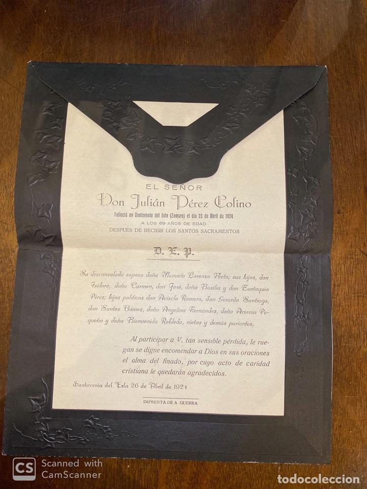 Documenti antichi: ESQUELA DE DON JULIAN PEREZ COLINO. SANTOVENIA DEL ESLIA. ZAMORA, 1934.