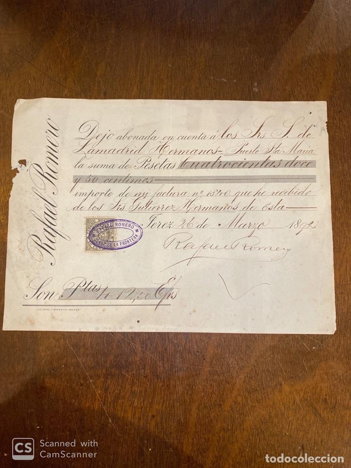 Documents Anciens: JEREZ, 1892. RAFAEL ROMERO. ABONAR&Eacute; A LOS SE&Ntilde;ORES SANCHEZ DE LAMADRID HERMANOS.