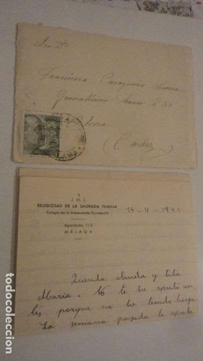 Documentos antiguos: DOS ANTIGUAS CARTAS.COLEGIO INMACULADA CONCEPCION.MALAGA.TERESA DEL CARMEN.1945