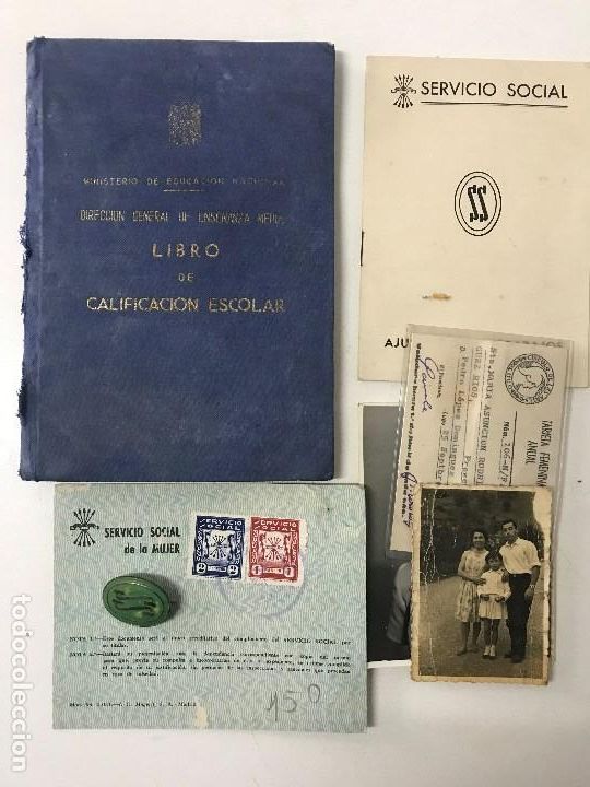 Documentos antiguos: Libro Calificaci&oacute;n Escolar, Libro Servicio Social,Fotos Carnet  Lugo Galicia