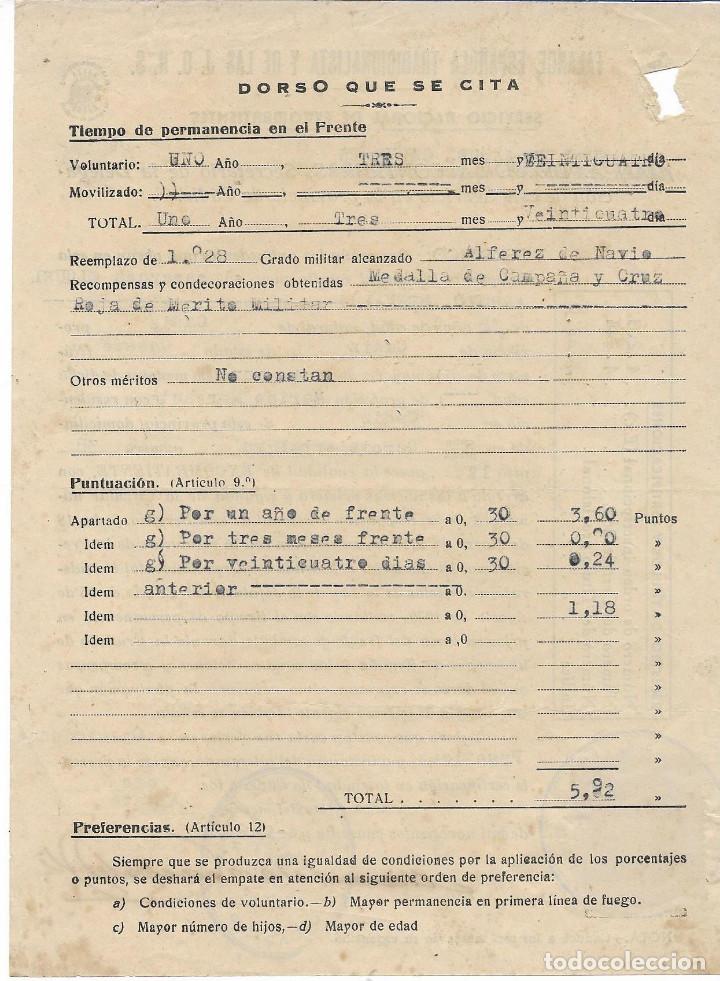 Documentos antiguos: CERTIFICADO DE EXCOMBATIENTE C&Aacute;DIZ 1946 - Foto 2