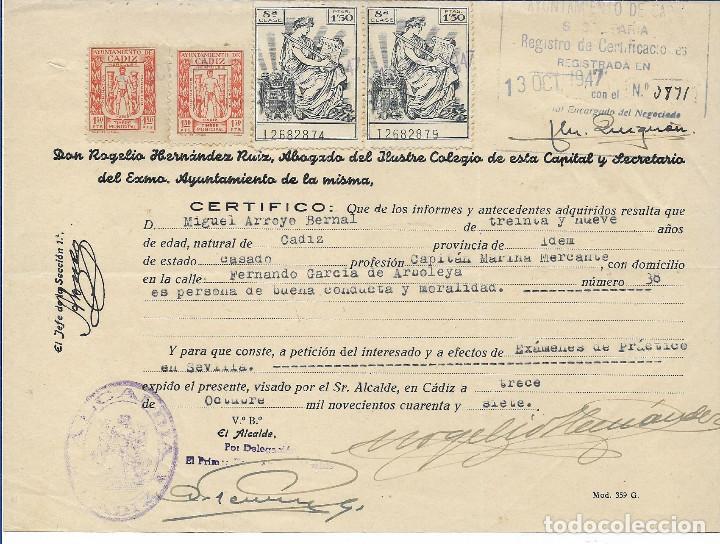 Documentos antiguos: CERTIFICADO DE BUENA CONDUCTA, C&Aacute;DIZ 1947
