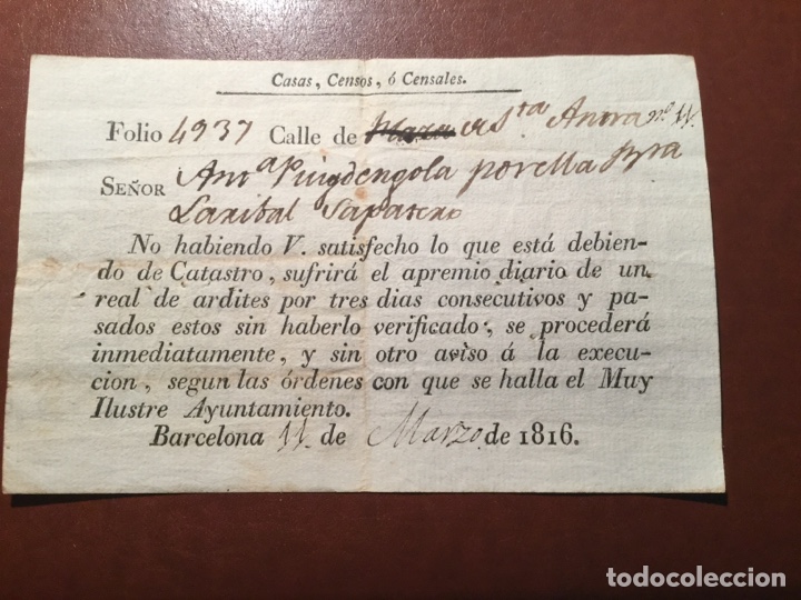 Documentos antiguos: Recibos Barcelona 1809 - Foto 2