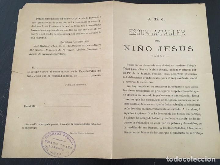 Documentos antiguos: (M2) FOLLETO J.M.J ESCUELA TALLER DEL NI&Ntilde;O JES&Uacute;S , BARCELONA 1895 EL MARQUES DE DOU