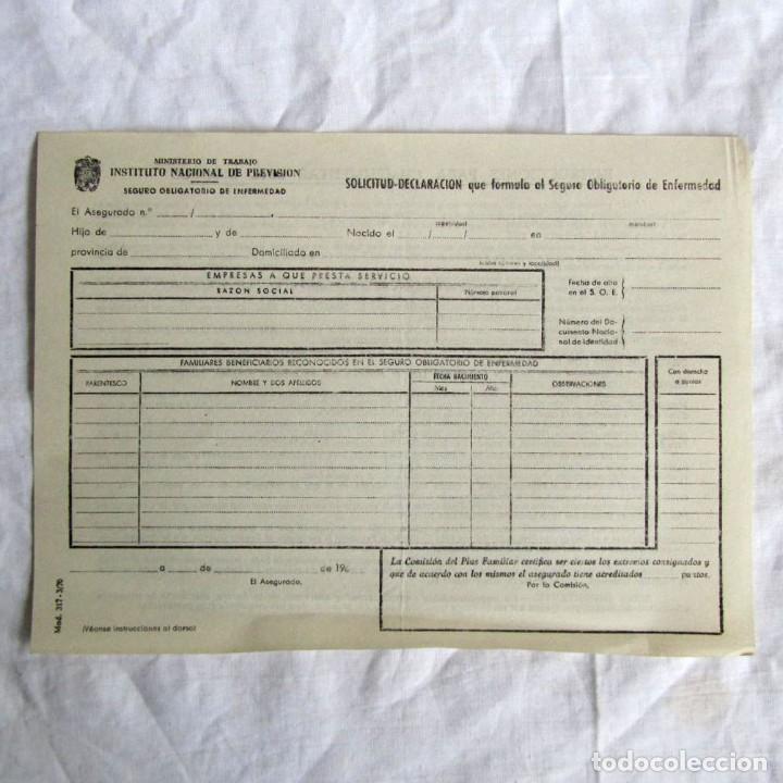 Documentos antiguos: Impreso solicitud-declaraci&oacute;n, Seguro Obligatorio de Enfermedad, a&ntilde;os 60