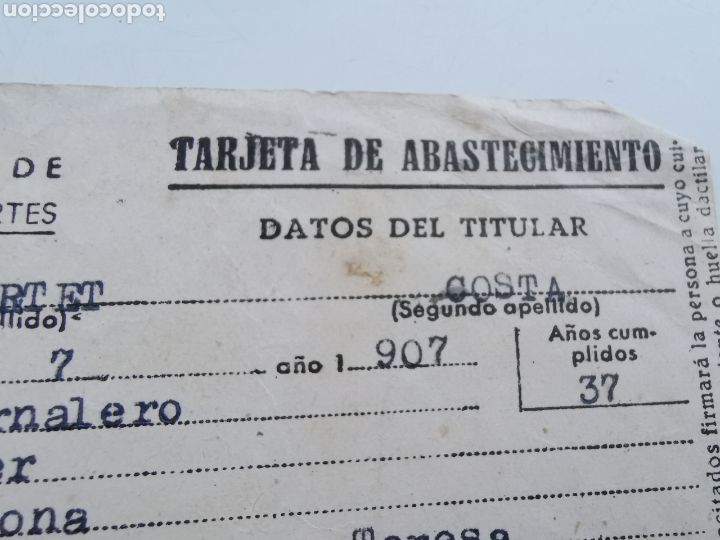 Documentos antiguos: Tarjeta de abastecimiento de 1948, Amer Girona. - Foto 2
