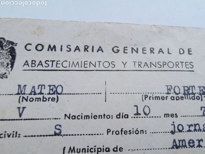 Documentos antiguos: Tarjeta de abastecimiento de 1948, Amer Girona. - Foto 1