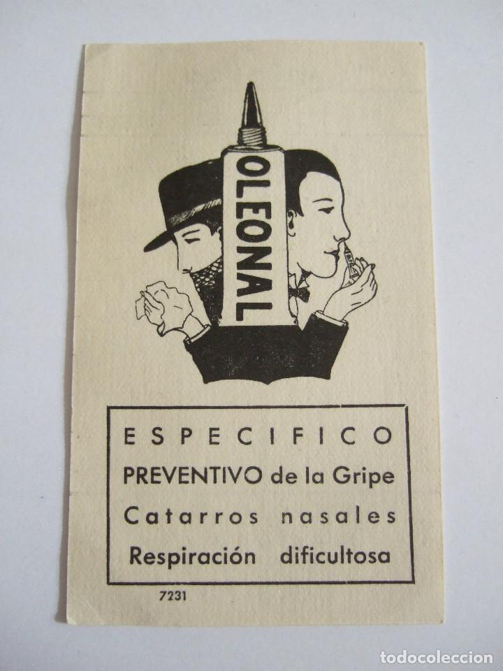 Documentos antiguos: TARJETA PUBLICIDAD OLEONAL - ESPECIFICO PREVENTIVO DE LA GRIPE - PUBLICIDAD FARMACIA D-CEA MADRID -
