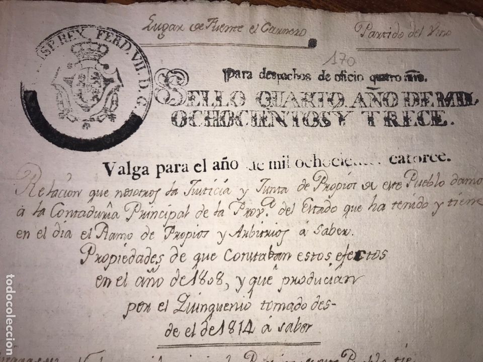 Documentos antiguos: FUENTE EL CARNERO (ZAMORA). PROPIEDADES DEL PUEBLO Y FIRMA PROPIOS. DESPACHOS OFICO 1813 HAB. 1814.