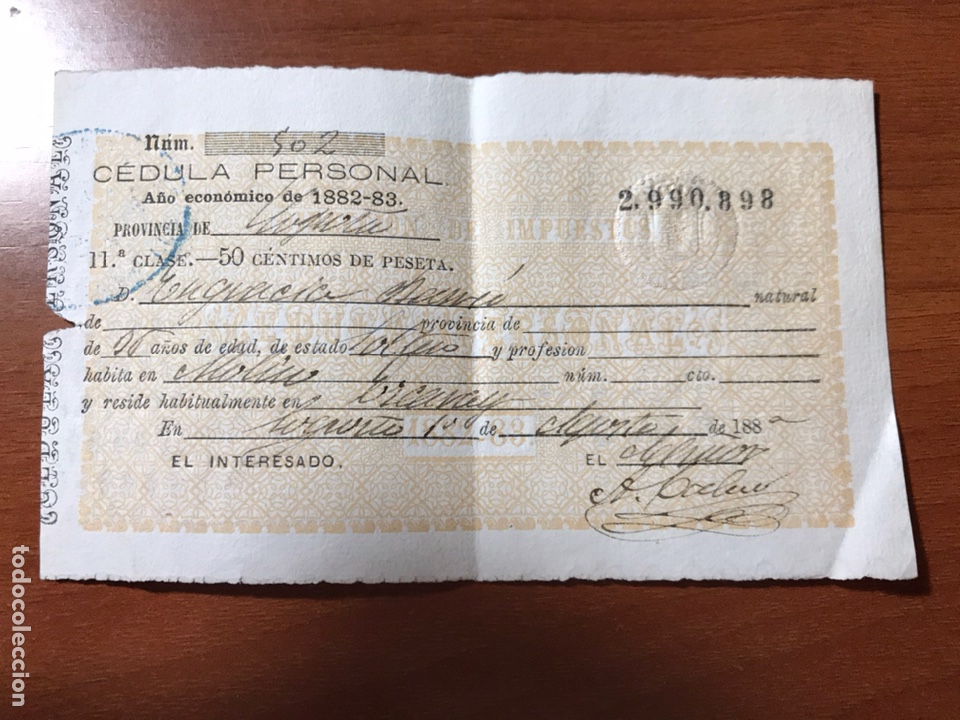 Documentos antiguos: C&eacute;dula Personal de Logro&ntilde;o a&ntilde;o 1882 siglo XIX - Foto 1