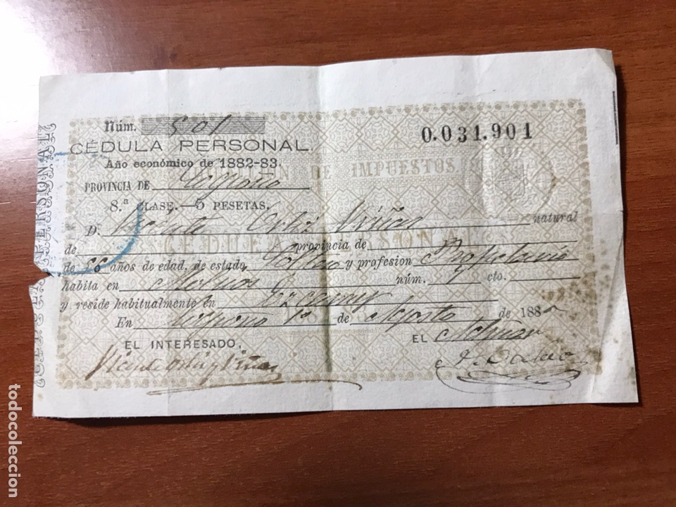 Documentos antiguos: C&eacute;dula Personal de Logro&ntilde;o a&ntilde;o 1882 siglo XIX - Foto 1