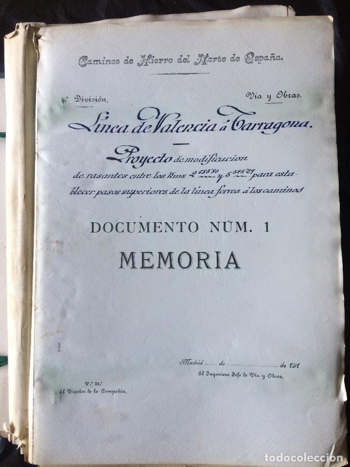 Documentos antiguos: PROYECTO COMPLETO (LINEA DE VALENCIA A TARRAGONA 1919) - Foto 2