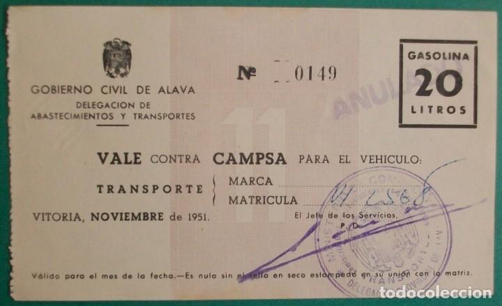 Alte Dokumente: PA&Iacute;S VASCO/EUSKADI. Vale Campsa por 20 litros de gasolina. Vitoria (&Aacute;lava). 1951