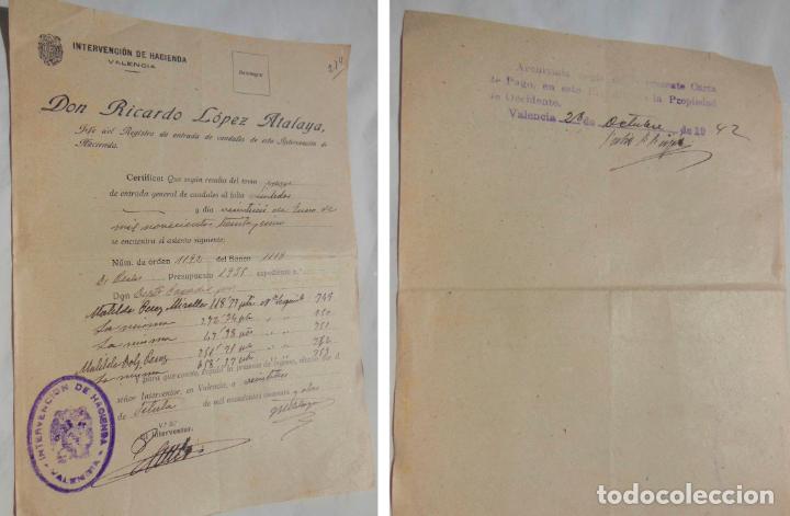 Documenti antichi: CARTA DE PAGO 1942. Intervenci&oacute;n de Hacienda, Valencia