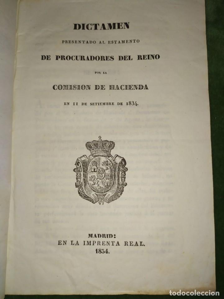 Documentos antiguos: 1834. Dictamen de la Comisi&oacute;n de Hacienda. - Foto 1