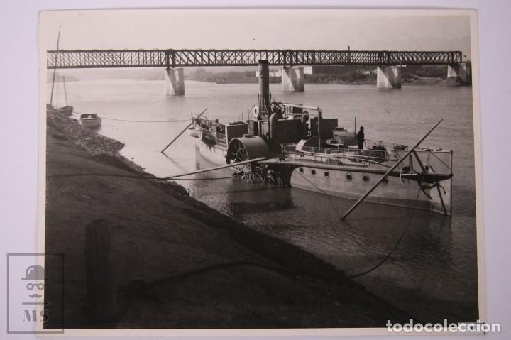 Documentos antiguos: Reproducci&oacute;n Fotograf&iacute;a - Barco a Vapor R&iacute;o Ebro Tortosa A&ntilde;o 1929 - Viaducto