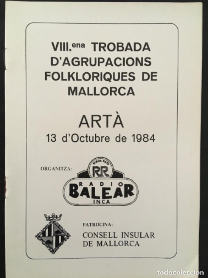 Documents Anciens: VIII TROBADA D&acute;AGRUPACIONS FOLKLORIQUES DE MALLORCA, ARTA 1984