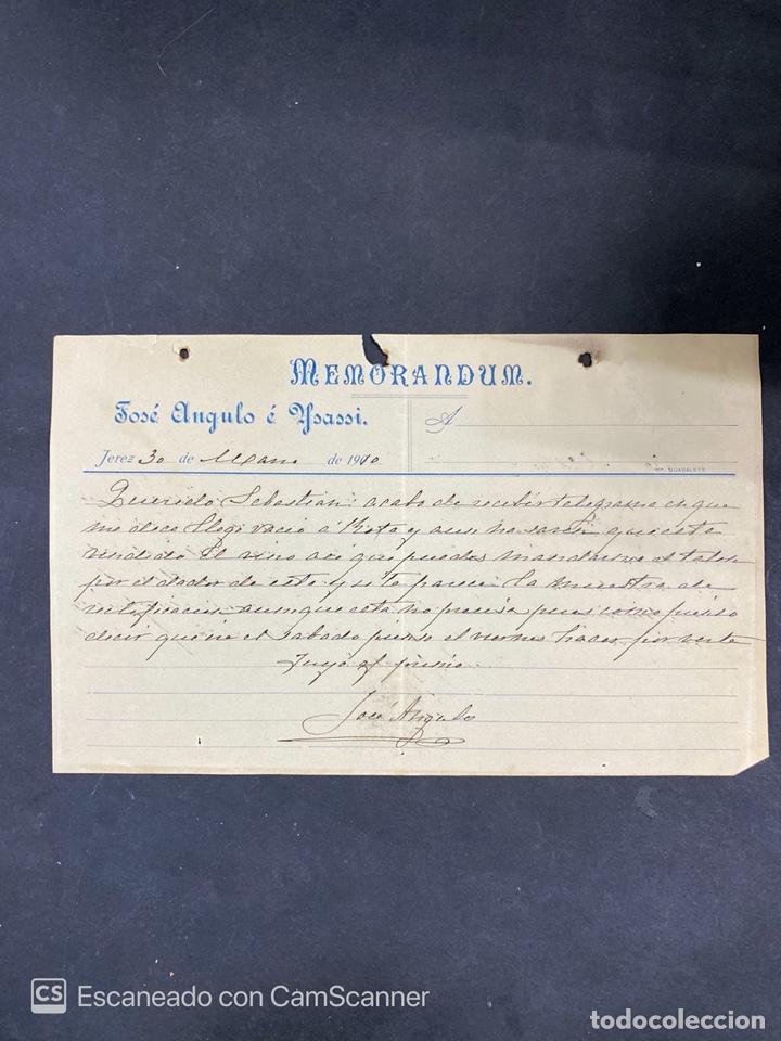 Documentos antiguos: MEMORANDUM. JOSE ANGULO E YSASSI. JEREZ, 1910. VER