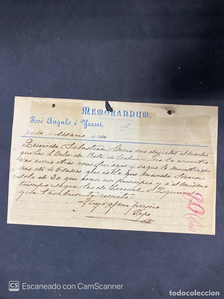Documentos antiguos: MEMORANDUM. JOSE ANGULO E YSASSI. JEREZ, 1910. VER