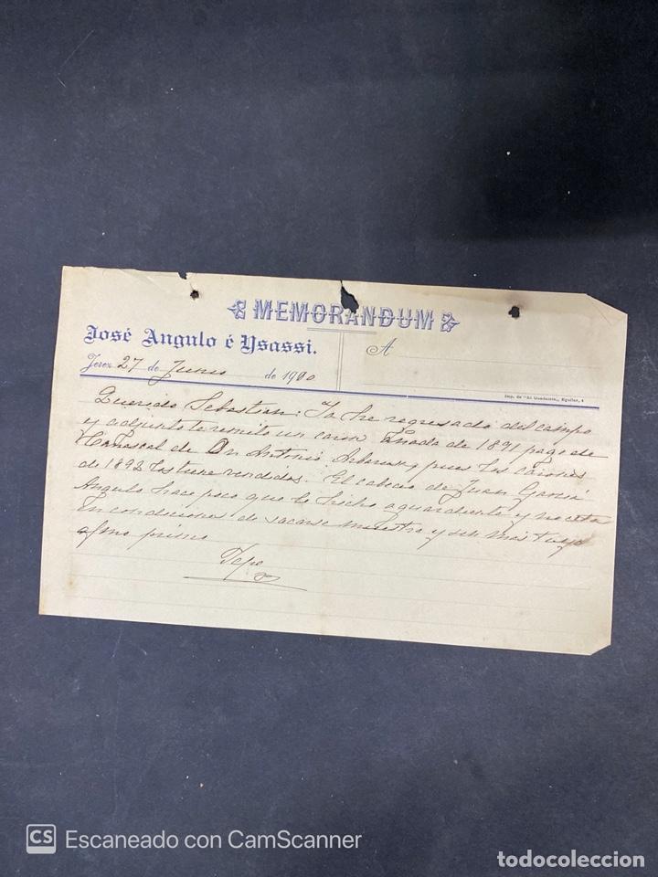 Documentos antiguos: MEMORANDUM. JOSE ANGULO E YSASSI. JEREZ, 1910. VER