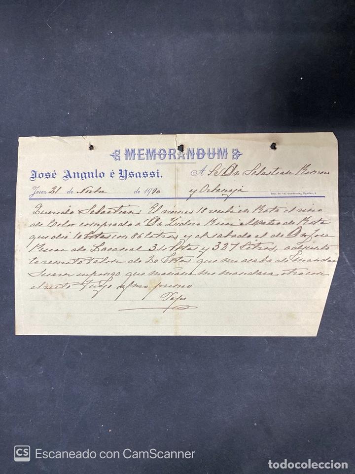 Documentos antiguos: MEMORANDUM. JOSE ANGULO E YSASSI. JEREZ, 1910. VER