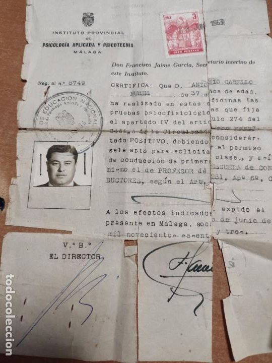 Documentos antiguos: ANTIGUO CERTIFICADO 1963 DE PROFESOR DE AUTOESCUELA - Foto 1