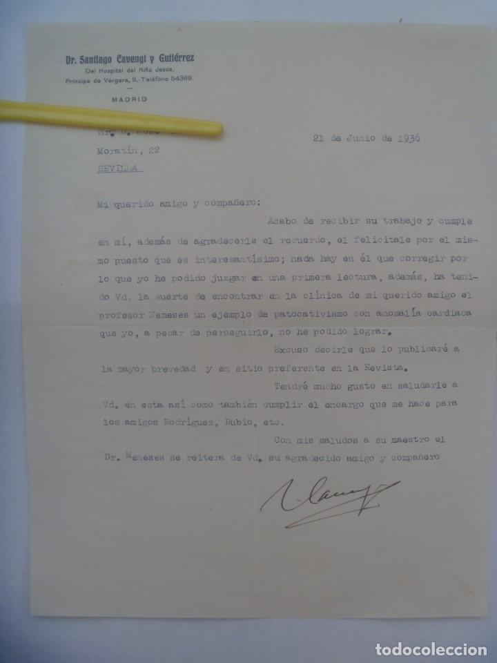 Documentos antiguos: HOSPITAL DEL NI&Ntilde;O JESUS, DR. SANTIAGO CAVENGT: CARTA A MEDICO EN SEVILLA. MADRID, 1936
