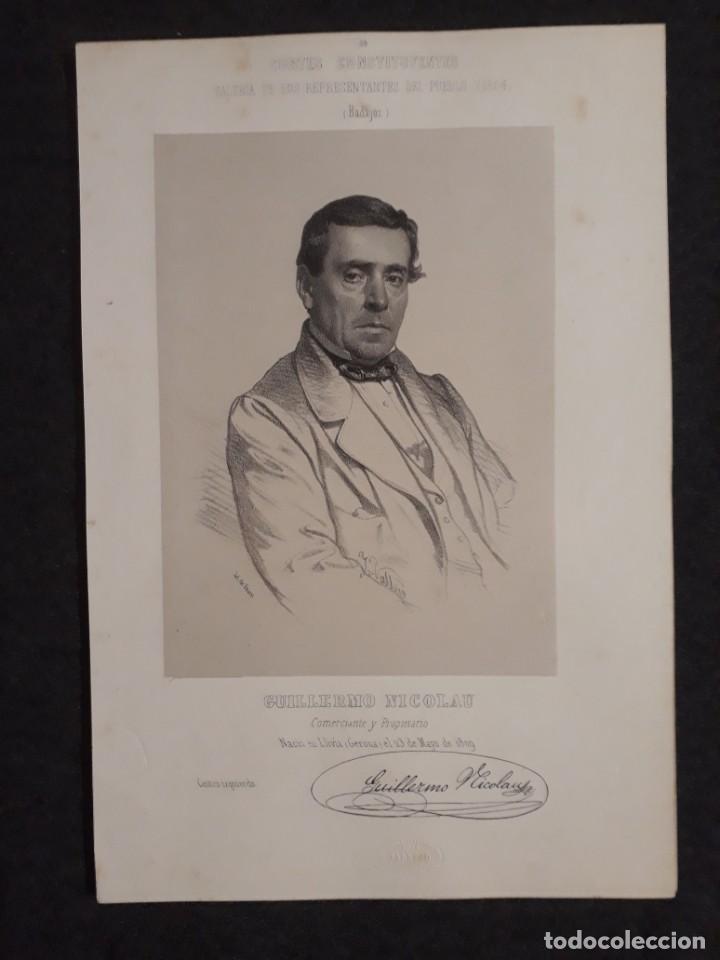 Documentos antigos: GUILLERMO NICOLAU. BADAJOZ. LLIVIA. CORTE CONSTITUYENTES GALER&Iacute;A DE REPRESENTANTES 1854 SERIGRAF&Iacute;A