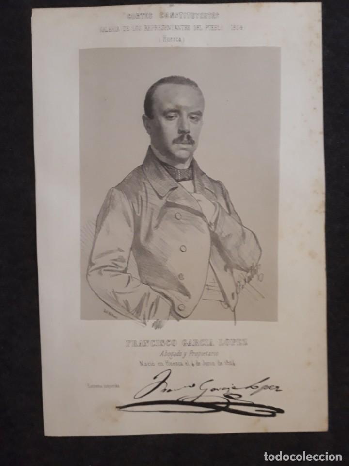 Documentos antigos: FRANCISCO GARC&Iacute;A L&Oacute;PEZ. HUESCA. CORTES CONSTITUYENTES GALER&Iacute;A DE REPRESENTANTES 1854 SERIGRAF&Iacute;A